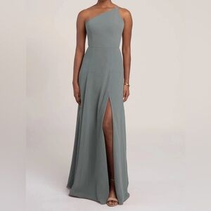 NWT Jenny Yoo Kora Mayan Blue One Shoulder Chiffon Bridesmaid Dress Gown size 18